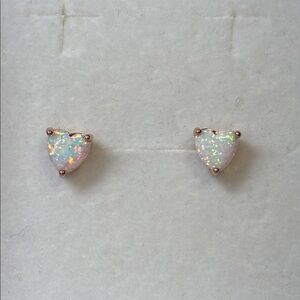Lab Created Opal Heart Stud Earrings 18k Rose Gold Filled